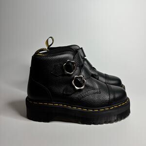 Dr. Martens Devon Flower Leather Platform Boots in Black Milled Nappa